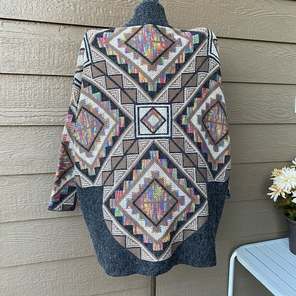 Debut Aztec Print Oversized Open Draped Cardigan Sweater S/M - Picture 2 of 14